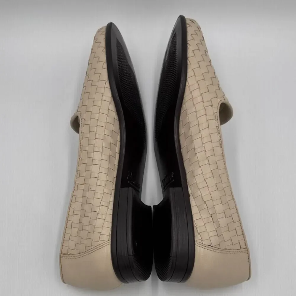 Trotters Liz Women's Size 7.5 NARROW Beige Basketweave Leather Comfort Shoe NOTE